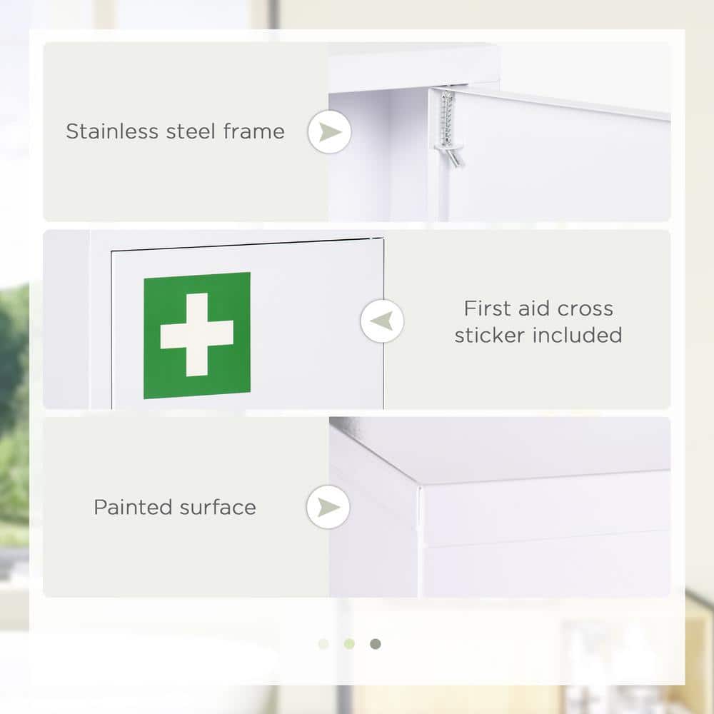 White Steel Wall-Mounted Lockable Medicine Cabinet with 3 Tiers