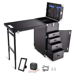 16 in. W x 33 in. D x 31 in. H Foldable Makeup/Manicure Table Trolley Case with Mirror and Bluetooth Speaker
