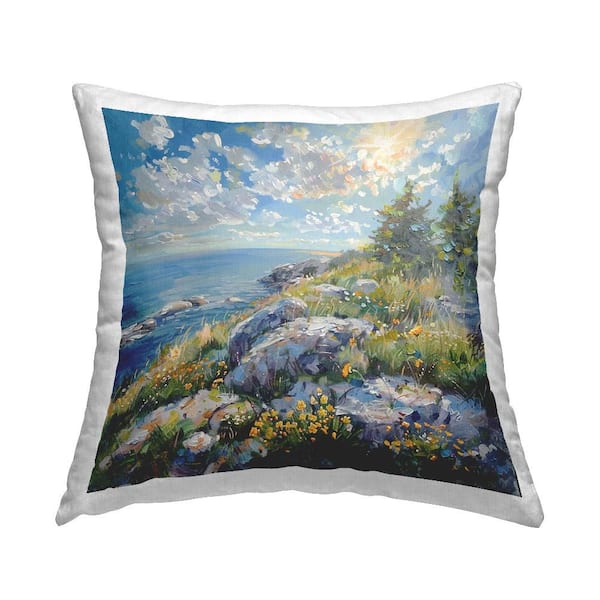 Stupell Industries Cliffside Sea View Blue Print Polyester 18 in. x 18 in. Throw Pillow