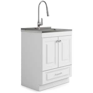 Lawrence Transitional 28 in. Wall Mount Laundry Sink with Cabinet Faucet and Stainless Steel Sink in Laundry White