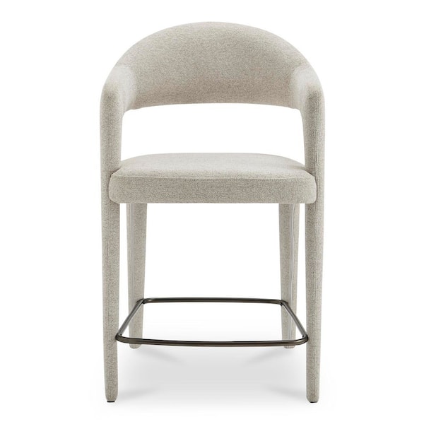 NADAAL STUDIOS Bryn 39 in. Beige Performance Fabric Open Barrel Back Iron Counter Stool with Padded Seat and Back