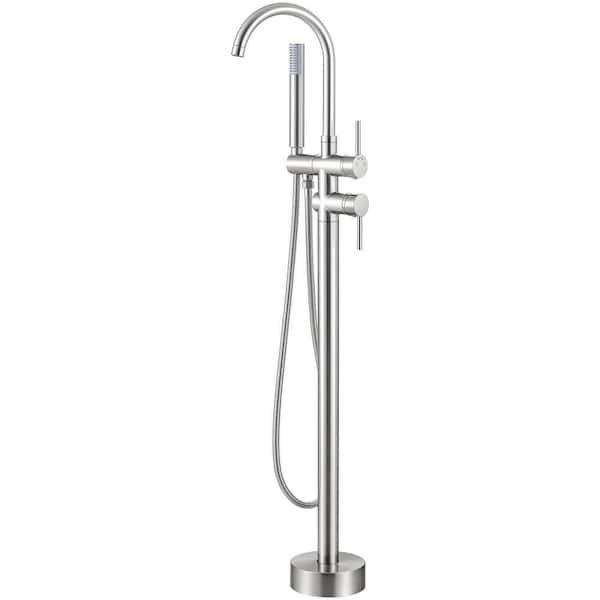 2-Handle Freestanding Claw Foot Tub Faucet with Hand Shower in Brushed Nickel