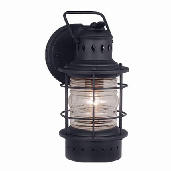 VAXCEL Hyannis 1 Light Black Coastal Lantern Cylinder Outdoor Wall Lantern Clear Glass