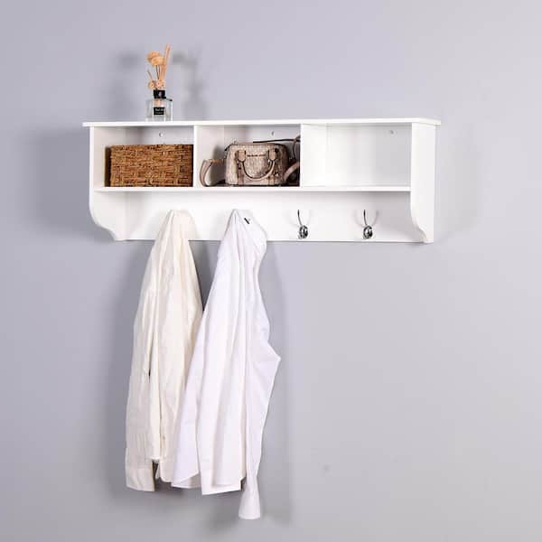 Lavish Home Wall-Mounted Bathroom Organizer with Shutter Doors and Towel Bar, White