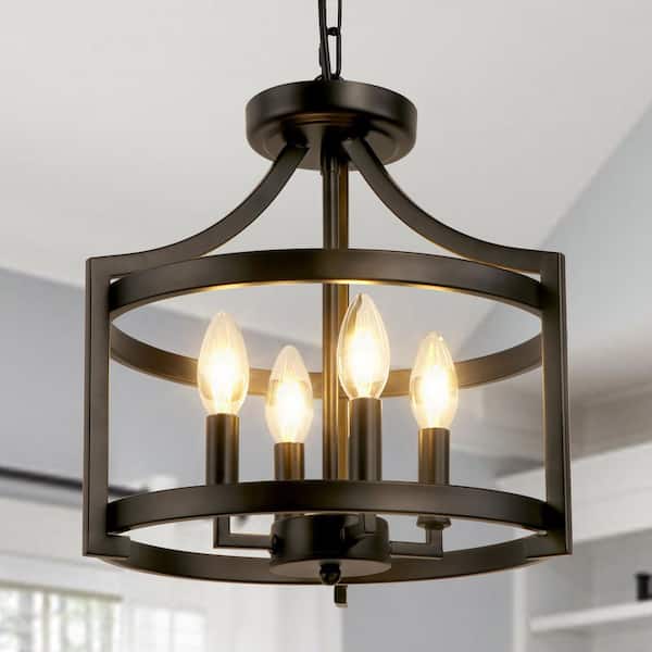 Unbranded 13.38 in. 4-Light Rustic Black Lantern Farmhouse Vintage Chandeliers for Living Room Entrance Foyer Hallway Dining Room
