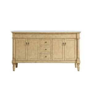 Simply Living 60 in. W x 21.5 in. D x 35 in. H Bath Vanity in Antique Beige with White And Brown Vein Marble Top