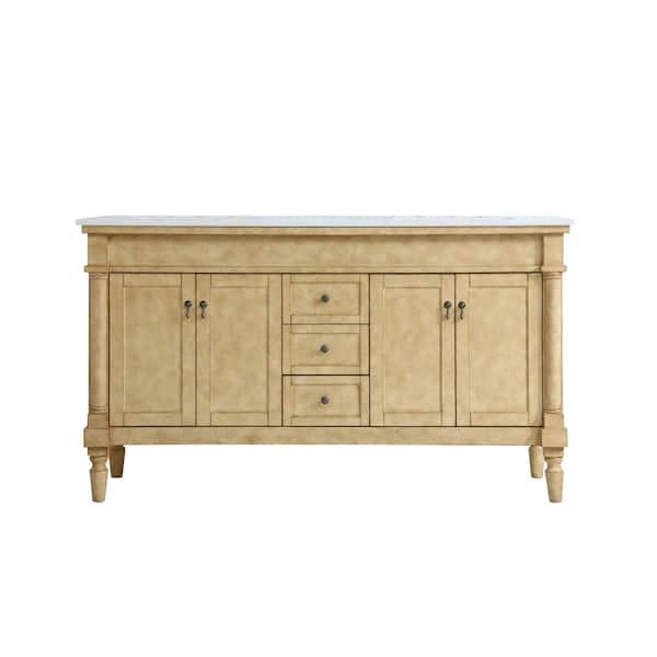 Unbranded Simply Living 60 in. W x 21.5 in. D x 35 in. H Bath Vanity in Antique Beige with White And Brown Vein Marble Top