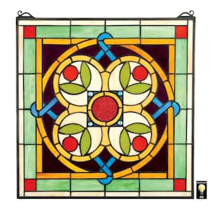 Celtic Floral Quatrefoil Stained Glass Window Panel