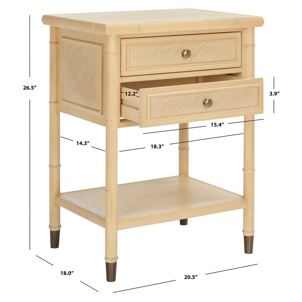 Light Blonde Bamboo-Style Wood and Metal Accent Table with Storage