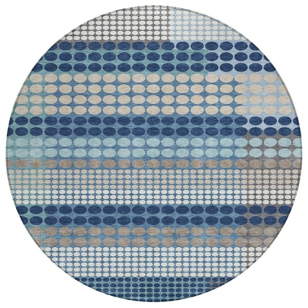Chantille Machine Washable Indoor/Outdoor Abstract ACN2445 Blue 8 ft. x 8 ft. Round Rug