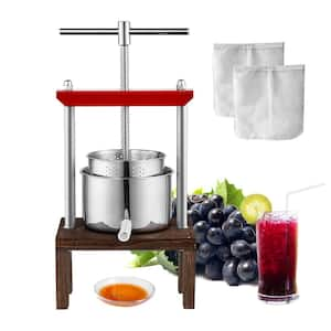 Fruit Wine Press is 0.53 gal. /2L. Has 2 barrels, manual. For making juice, cider, etc. With T-handle and stable base