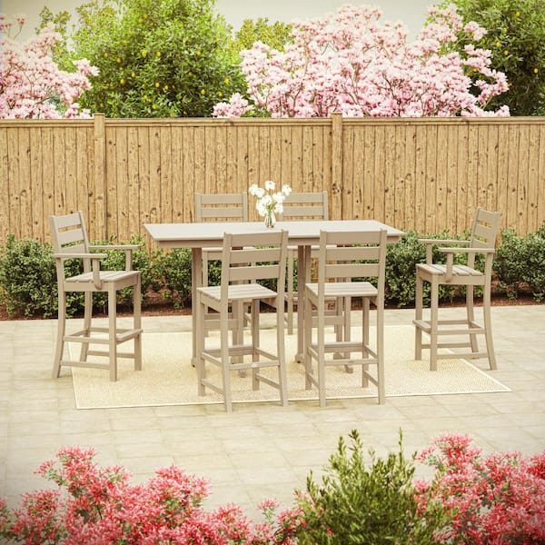 Grant Park Sand 7-Piece HDPE Plastic Farmhouse Bar Set