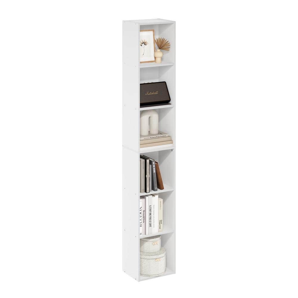 Tall White Laminated Wood 6-Shelf Bookcase