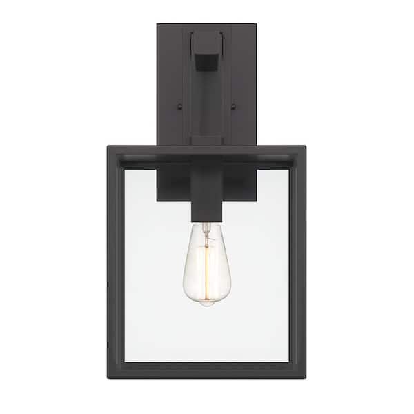 Designers Fountain Preston 18.75 in. 1-Light Matte Black Modern Outdoor Hardwired Wall Lantern with No Bulbs Included