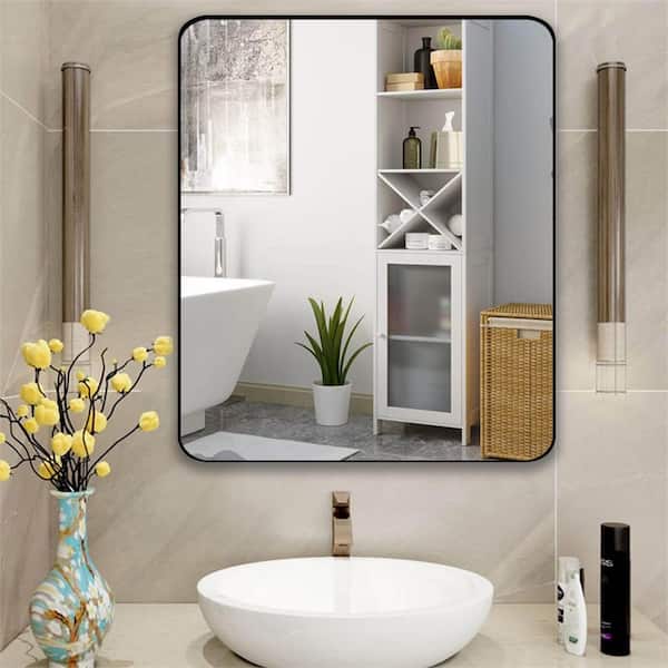 30 in. W x 36 in. H Rectangle Aluminum Alloy Framed Wall Bathroom Vanity Mirror in Black