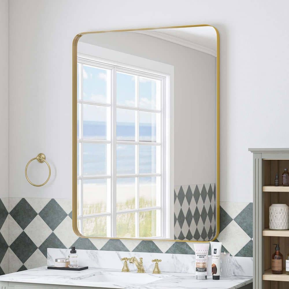 Gold 30 in. W x 40 in. H Rectangle Wall Mirror Metal Frame Vanity Mirror Dr