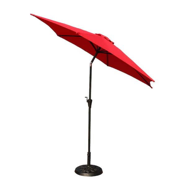 AUTMOON 9 ft. Patio Market Umbrella With Carry Bag and Base, Red