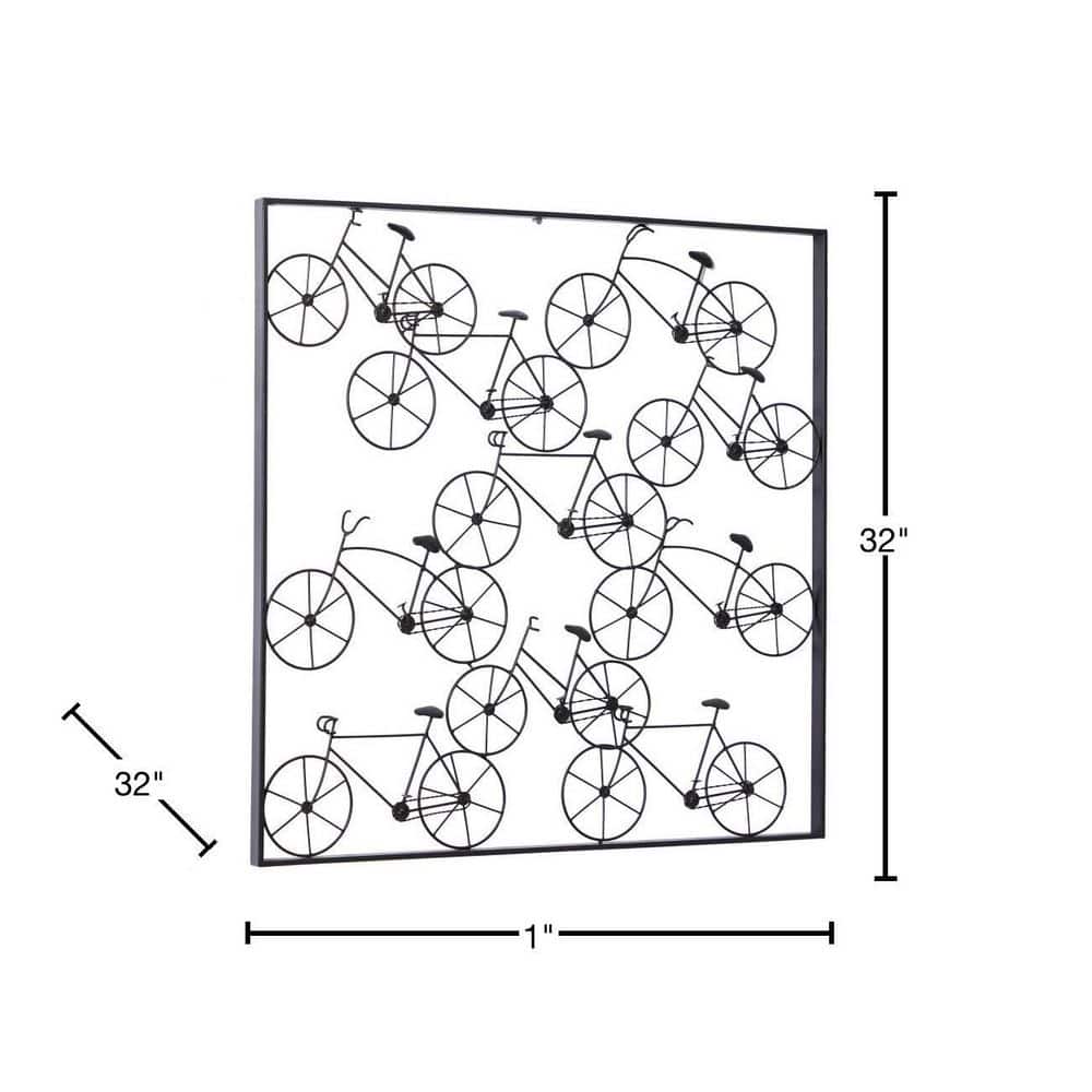 Black Iron Bicycle Wall Sculpture with Square Frame