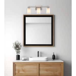 Lisbon 24 in. 3-Light Brushed Nickel Bathroom Vanity Light Fixture with Clear Glass Outer and Opal Glass Inner Shades