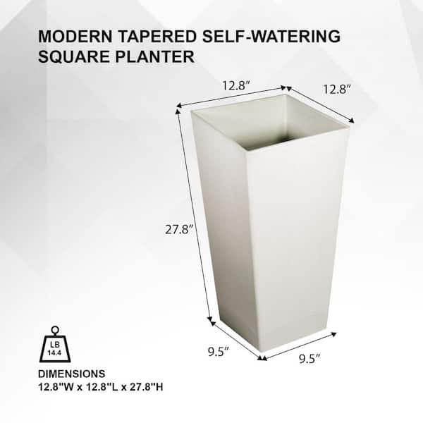 28-Inch Square Planter, Modern Tapered White Planter Perfect for Indoor & Outdoor Planter, Patio Decor, White