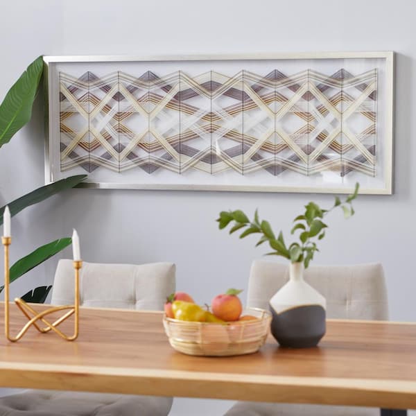 1- Panel Geometric Handmade String Art Framed Wall Art with Silver Frame 60 in. x 22 in.