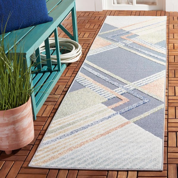 Sarasota Blue/Light Green 2 ft. x 9 ft. Trellis Runner Rug
