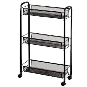 3-Tier Mesh Rolling Cart Mobile Organizer Stand Utility Cart Trolley in Black