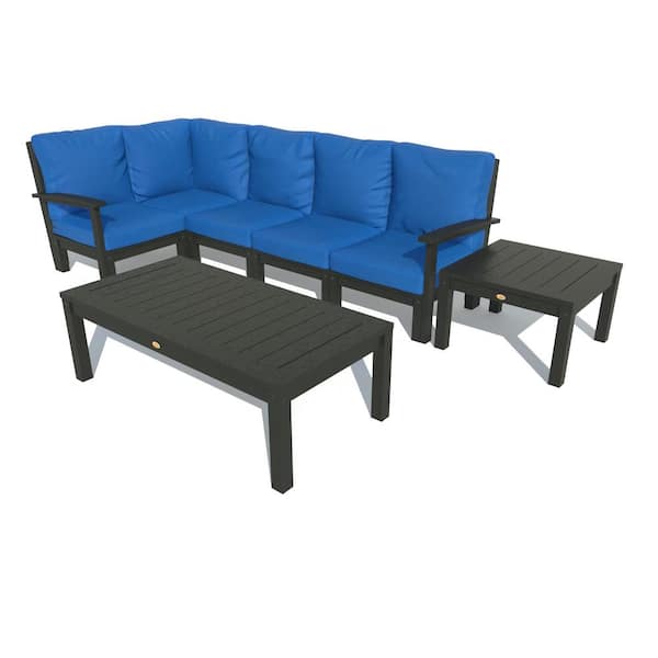 Highwood Bespoke Deep Seating 7-Piece Plastic Outdoor Sectional Set, Conversation Table, Side Table with Cushions