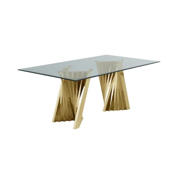 Best Quality Furniture Becky 78 in. Gold Stainless Steel Base Rectangular Tempered Glass Top