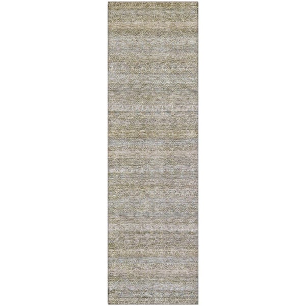 Mayfield Premium Machine Washable Abstract AMF2105 Khaki 2 ft. x 7 ft. Runner Rug