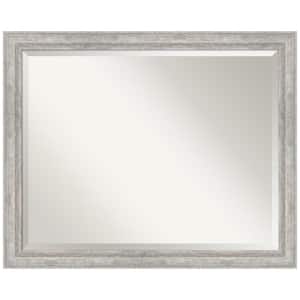 Angled Silver 31.25 in. x 25.25 in. Beveled Modern Rectangle Wood Framed Bathroom Wall Mirror in Silver
