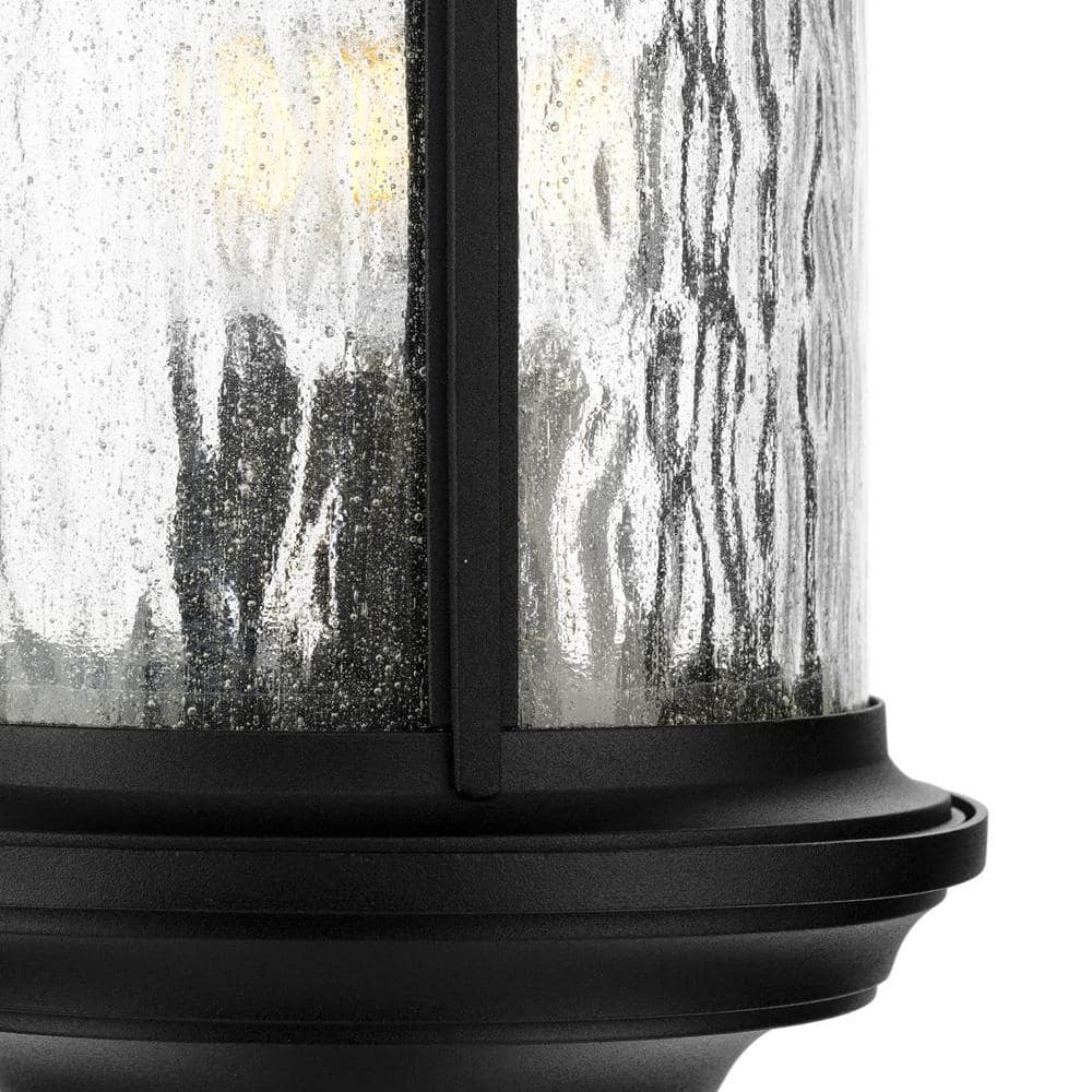 Progress Lighting, Ashmore, 3-Light Post Lantern, Textured Black, Water Seeded Glass, Shade Included