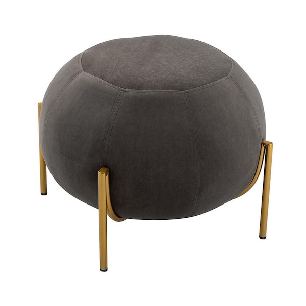 Unbranded Gray Velvet Storage Ottoman with Metal Legs