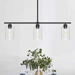 60-Watt 3-Light Black Kitchen lsland Linear Pendant Mini Pendant Light with Clear Glass Shades and LED