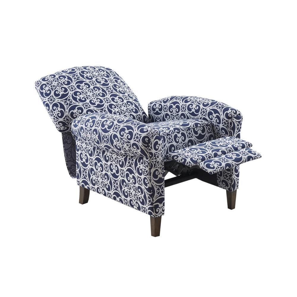 Navy Multi Microfiber Push Back Recliner with Wood Legs