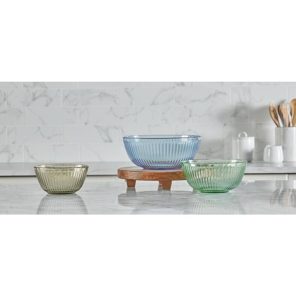 Tinted Glass Ridged Mixing Bowl Set with Lids, 6-Piece
