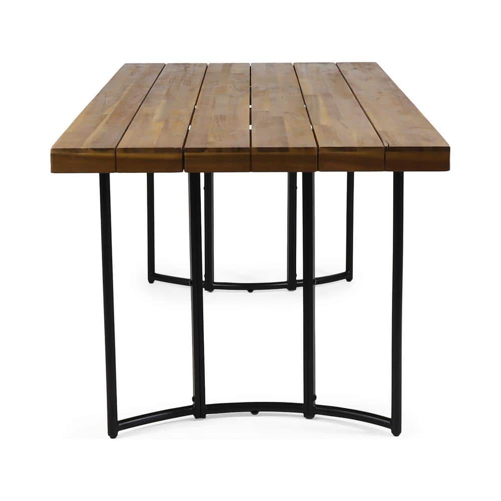 Elegant Teak and Black Acacia Wood 72" Outdoor Dining Table