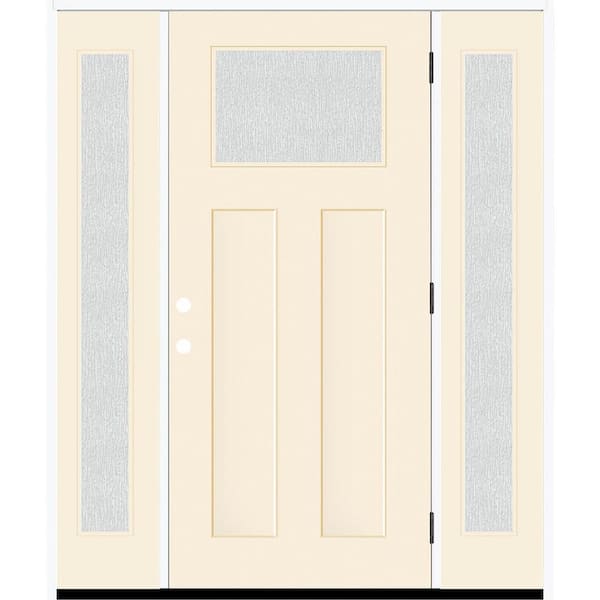 Steves & Sons Legacy 64 in. x 80 in. 1/4 Toplite Rain Glass LHOS Primed Linen Finish Fiberglass Prehung Front Door w/Dbl 12 in. SL