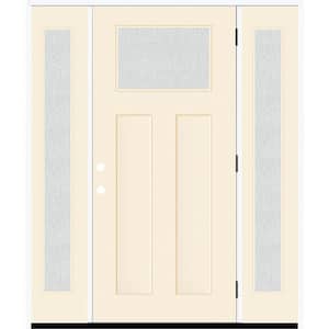 Legacy 68 in. x 80 in. 1/4 Toplite Rain Glass LHOS Primed Linen Finish Fiberglass Prehung Front Door w/Dbl 14 in. SL