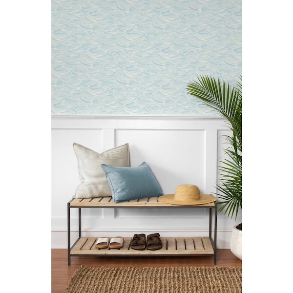 Sky Blue Bayside Waves Vinyl Peel and Stick Wallpaper Roll (30.75 sq. ft.)