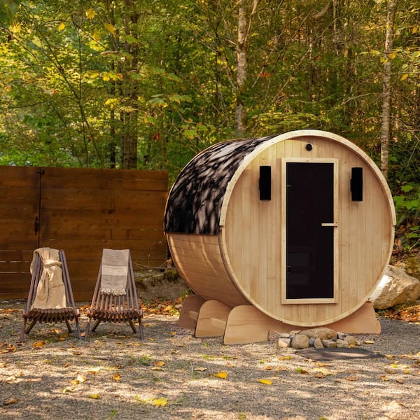 8-Person Indoor/Outdoor Red Cedar Barrel Wet/Dry Sauna with Panoramic Window 8 kW UL Certified KIP Harvia Heater