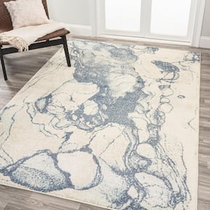 Marmo Abstract Marbled Modern Blue/Cream 4 ft. x 6 ft. Area Rug