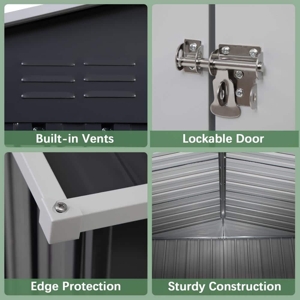 6' x 4' Black Steel Outdoor Storage Shed with Double Doors
