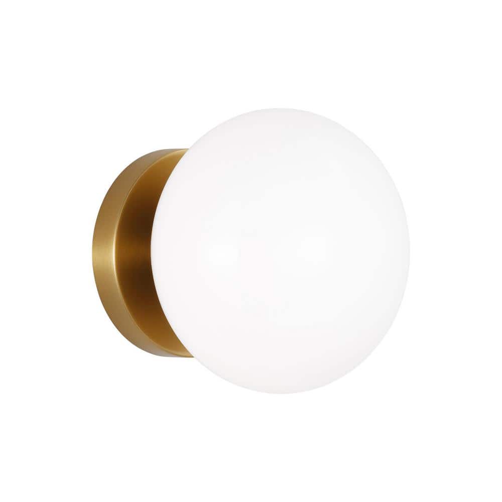 Burnished Brass Dimmable Sconce with Milk White Glass Shade