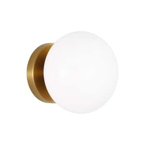 Lune 6.5 in. 1-Light Burnished Brass Bathroom Vanity Light with Milk White Glass Shade