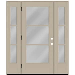 Legacy 64 in. x 80 in. Icon 3 Lite Modern Clear Glass RHOS Sandstn Mahogany Fiberglass Prehung Front Door Dbl 12 in. SL