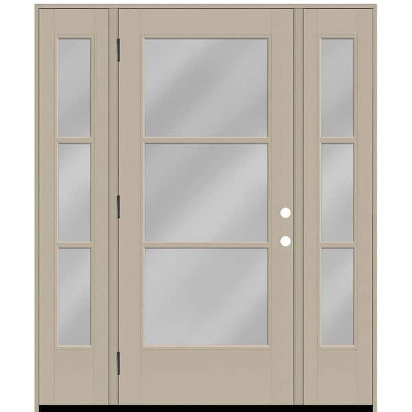 Steves & Sons Legacy 64 in. x 80 in. Icon 3 Lite Modern Clear Glass RHOS Sandstn Mahogany Fiberglass Prehung Front Door Dbl 12 in. SL