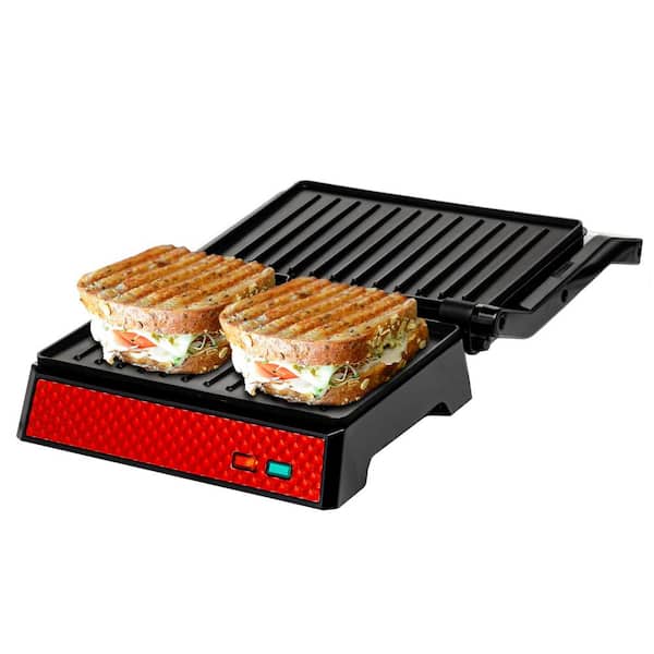 OVENTE GP0540R Electric Panini Press Grill and Sandwich Maker with Nonstick Coated Plates