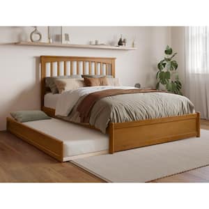Everett Light Toffee Natural Bronze Solid Wood Frame Full Platform Bed with Panel Footboard Twin Trundle