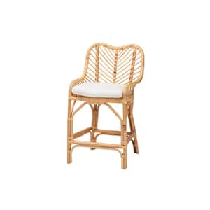 Arween 41.7 in. White and Natural Rattan Wood Frame Counter Height Bar Stool